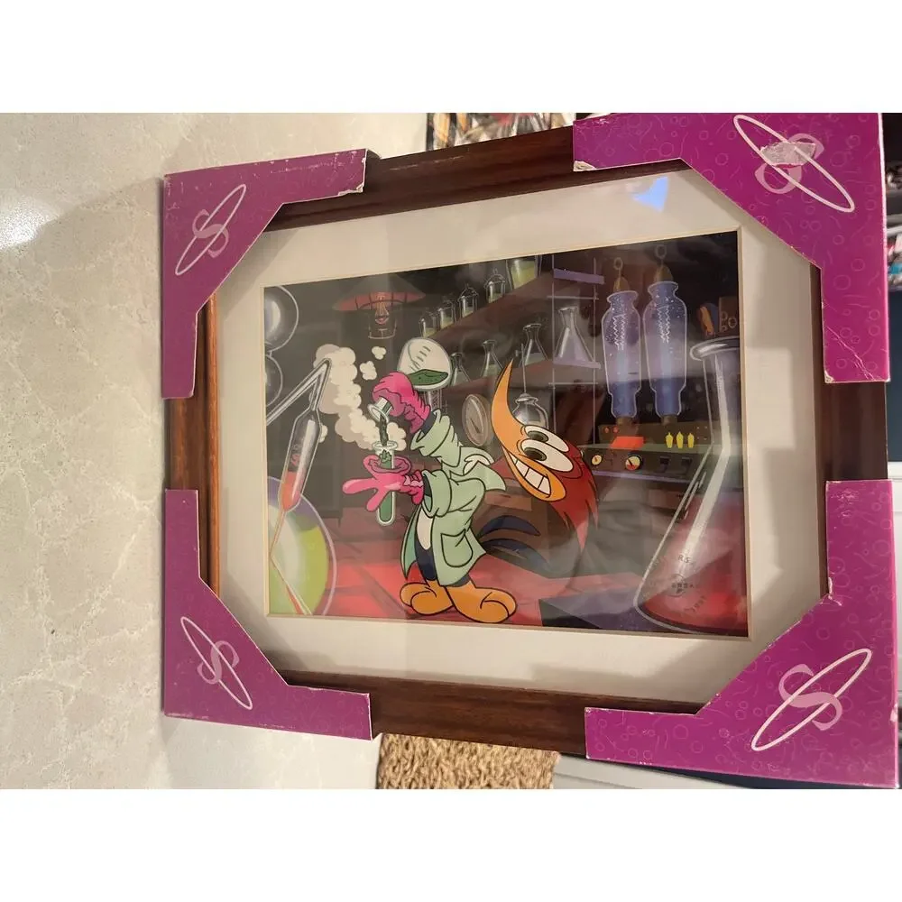 Woody Woodpecker wood framed animation art print lab scene cartoon wall decor